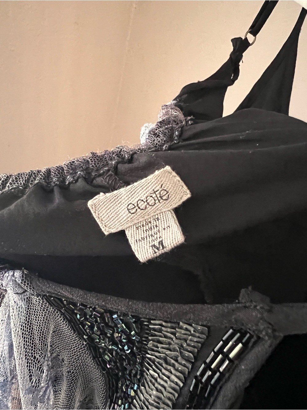 Ecoté urban outfitters Black Sequin Bodice Floral Mesh Slip Dress - Picture 8 of 8